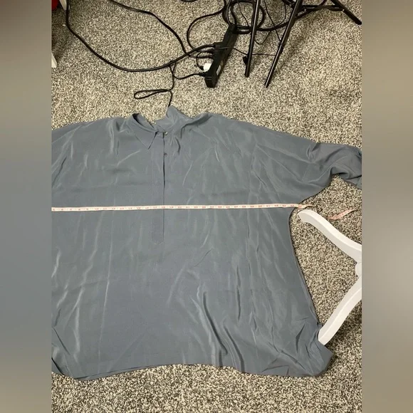 Lovely 100% SILK Eileen Fisher Gray Oversize Dolman Tunic Blouse Asymmetric XL - Picture 8 of 9